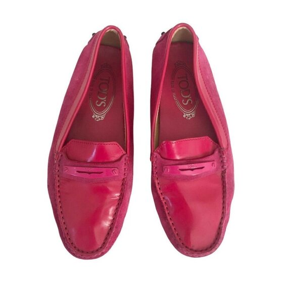 Tods Gommino Pink Magenta Suede Patent Driving Loafers 5.5 - Picture 2 of 11